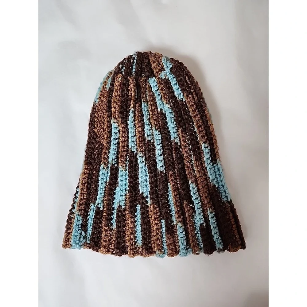 NWOT 2 Hand-Knit Beanies Warm Colors Cotton-Wool Acrylic Blends Cottagecore Cozy